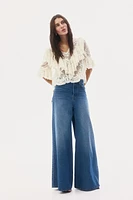 Flounce-Trimmed Lace Blouse