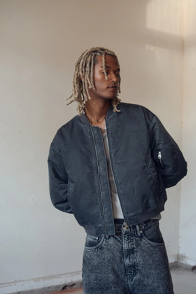 Oversized Fit Washed Bomber Jacket