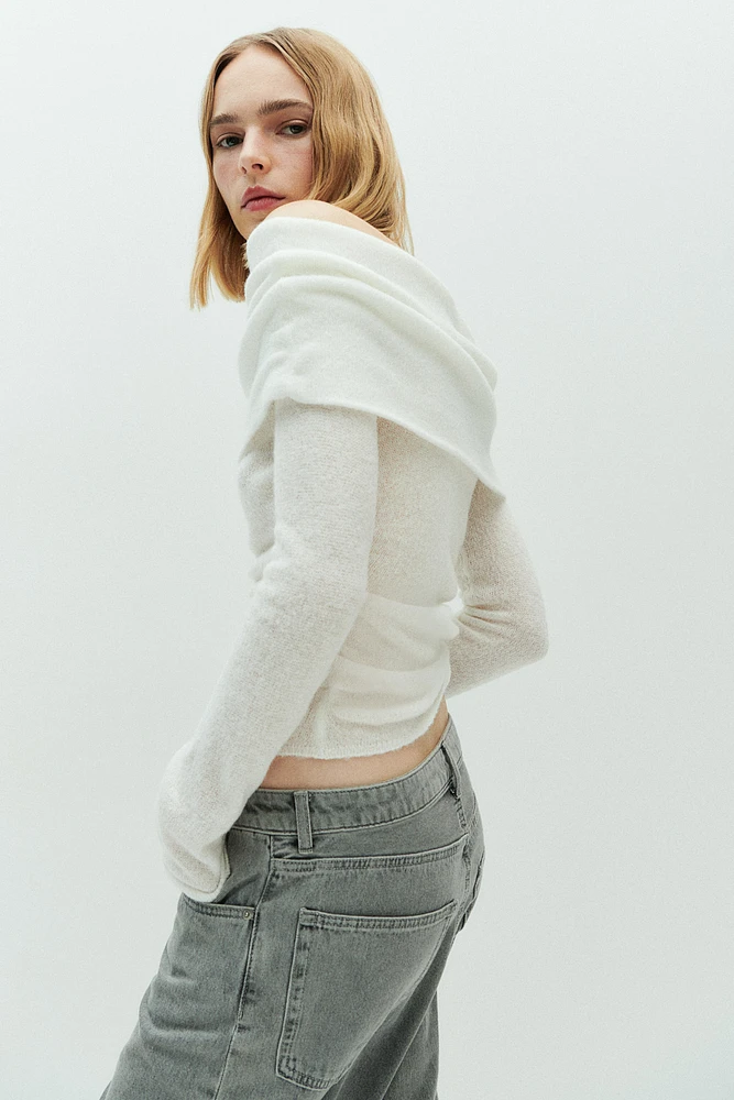 Sheer-Knit Off-the-Shoulder Sweater