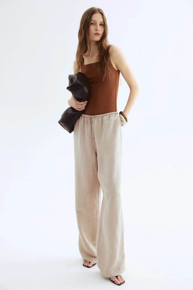 Straight linen-blend trousers