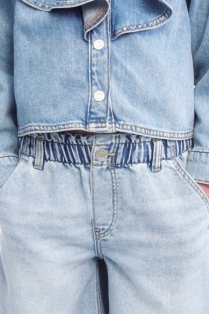 Paper-Bag Denim Shorts