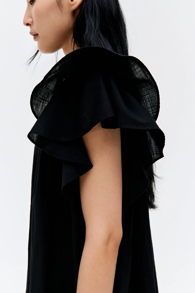 Flutter-Sleeve Dress with Eyelet Embroidery