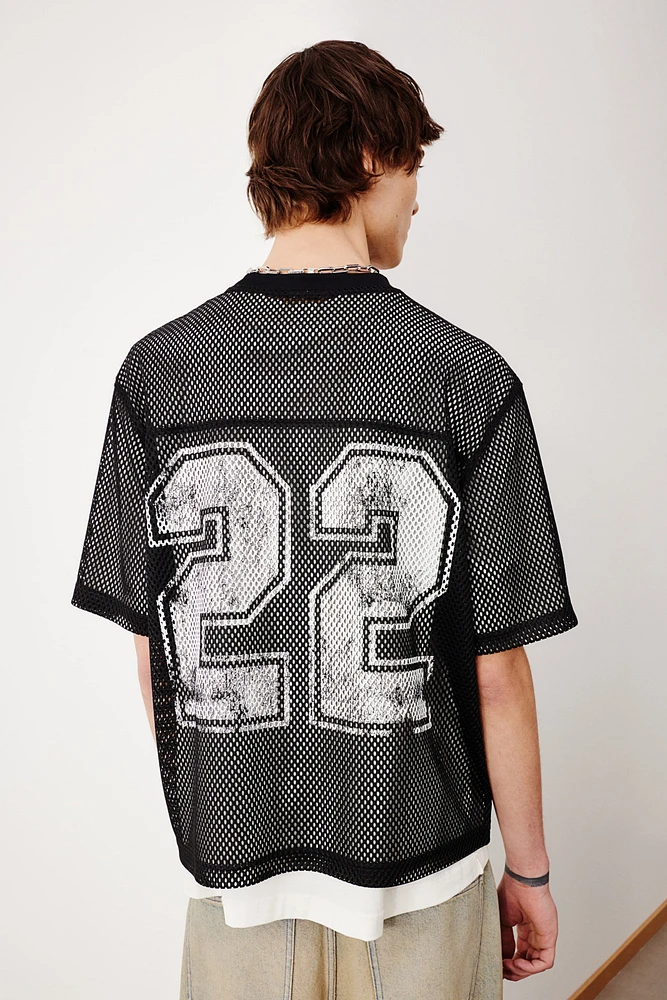 Oversized Fit Printed Mesh T-Shirt
