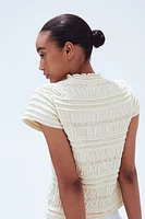 Smocked Pointelle-Knit Top