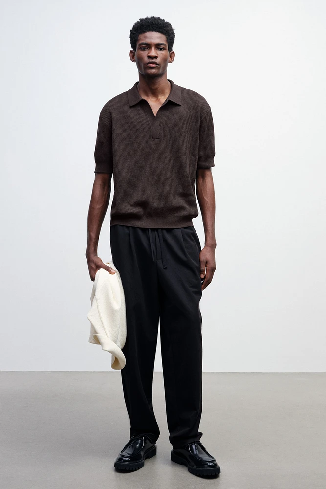 Regular-Fit Cable-Knit Polo Shirt