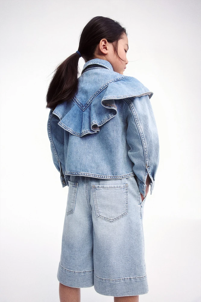 Paper-Bag Denim Shorts