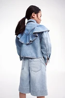 Paper-Bag Denim Shorts