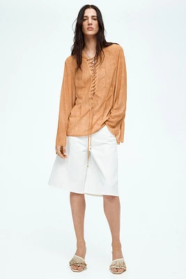 Lacing-Detail Chiffon Blouse