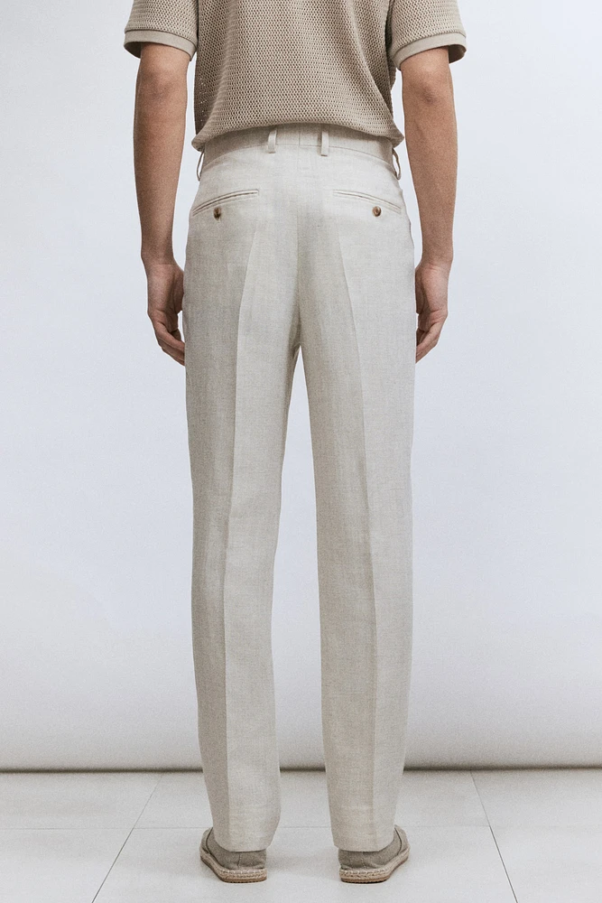 Pantalon de costume classique en lin mélangé