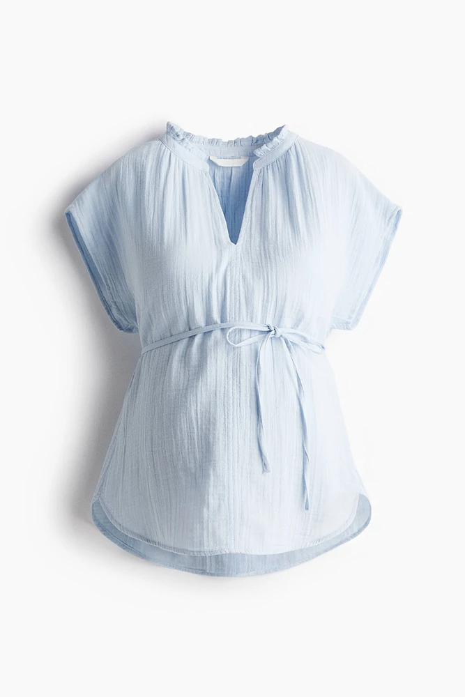 MAMA Tie-belt muslin blouse