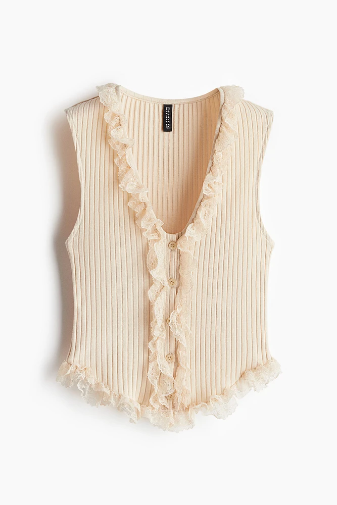 Lace-Detail Ribbed Sleeveless Top