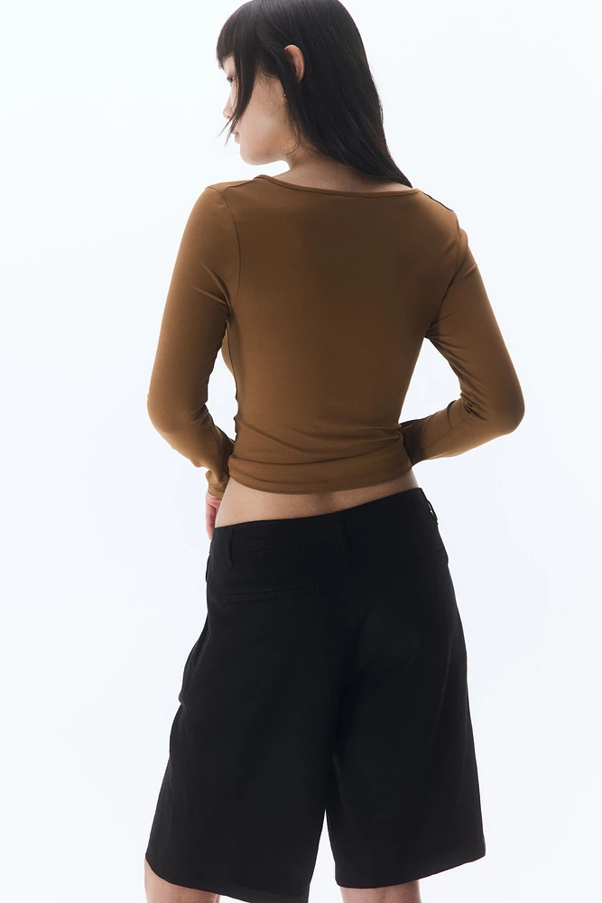 Knee-Length Linen-Blend Shorts