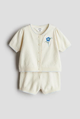 2-Piece Embroidery-Detail Moss-Knit Set