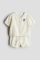 2-Piece Embroidery-Detail Moss-Knit Set