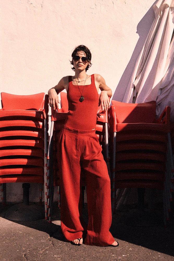 Wide-Leg Linen-Blend Pants