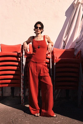Wide-Leg Linen-Blend Pants