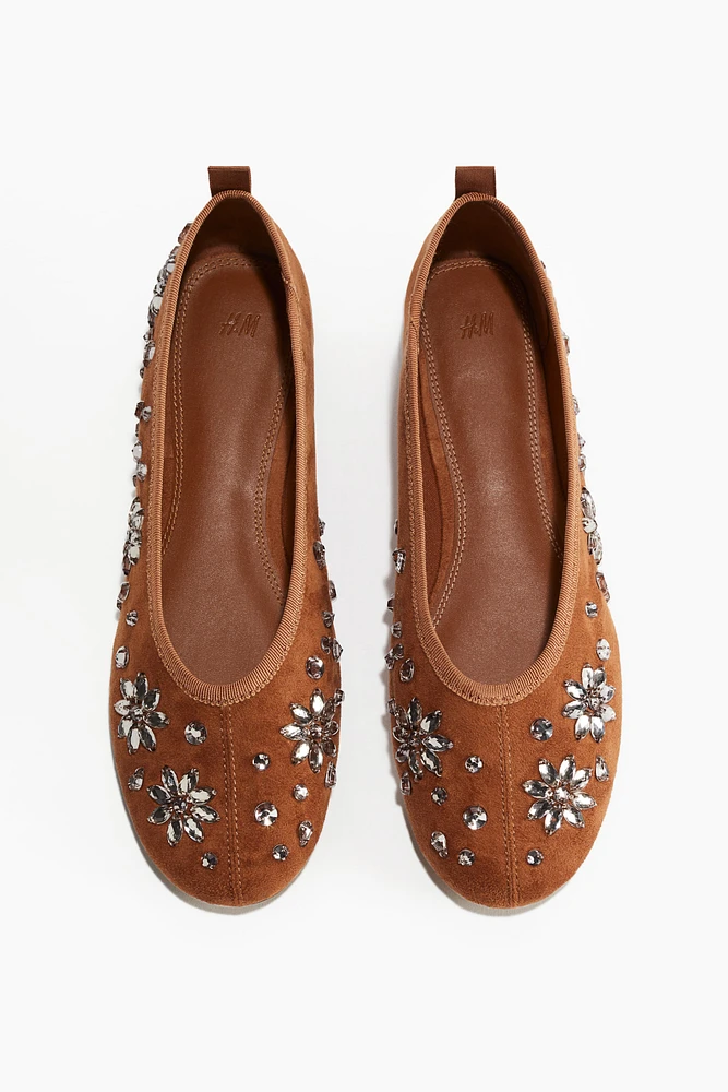 Rhinestone-Embellished Ballet Flats