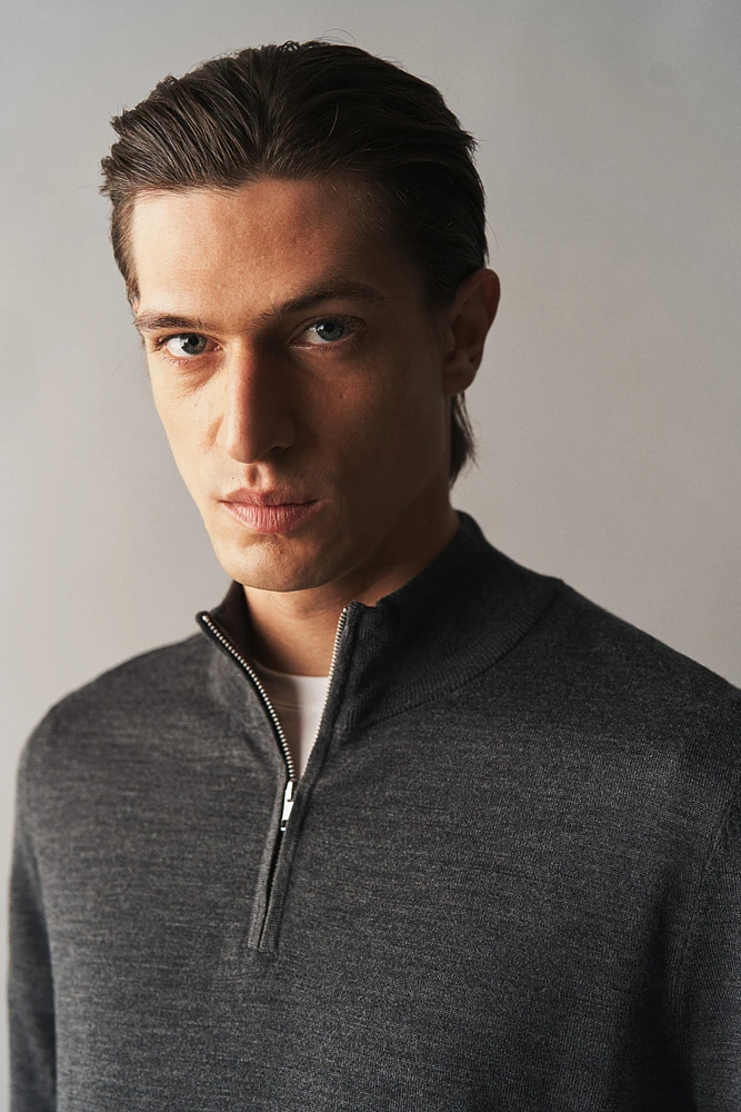 Slim Fit Half-Zip Merino Wool Sweater
