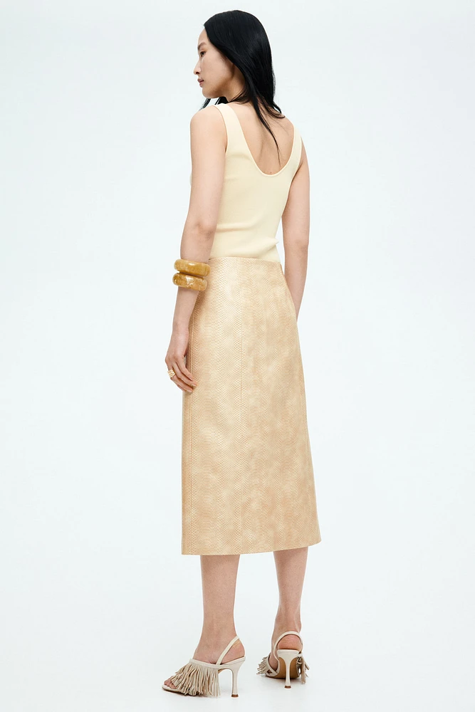Coated Zip-Front Skirt