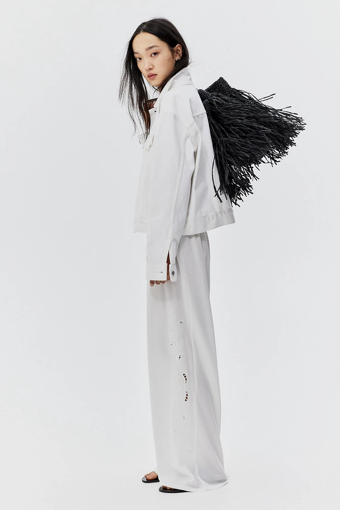 Wide-Leg Pants with Eyelet Embroidery