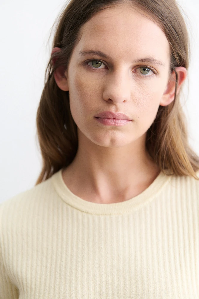 Linen-Blend Rib-Knit T-Shirt