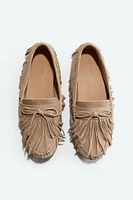 Mocassins frangés en cuir velours