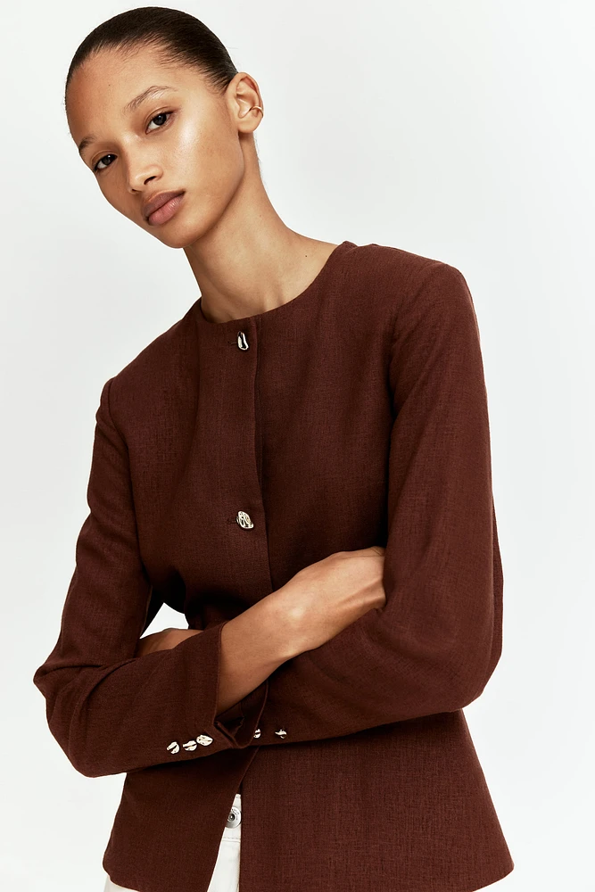 Linen-Blend Peplum Jacket