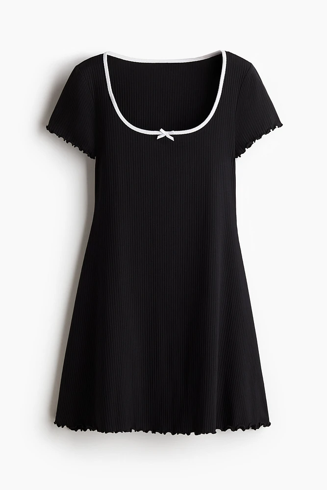 Overlocked-Trim Dress with Flared Skirt