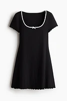 Overlocked-Trim Dress with Flared Skirt
