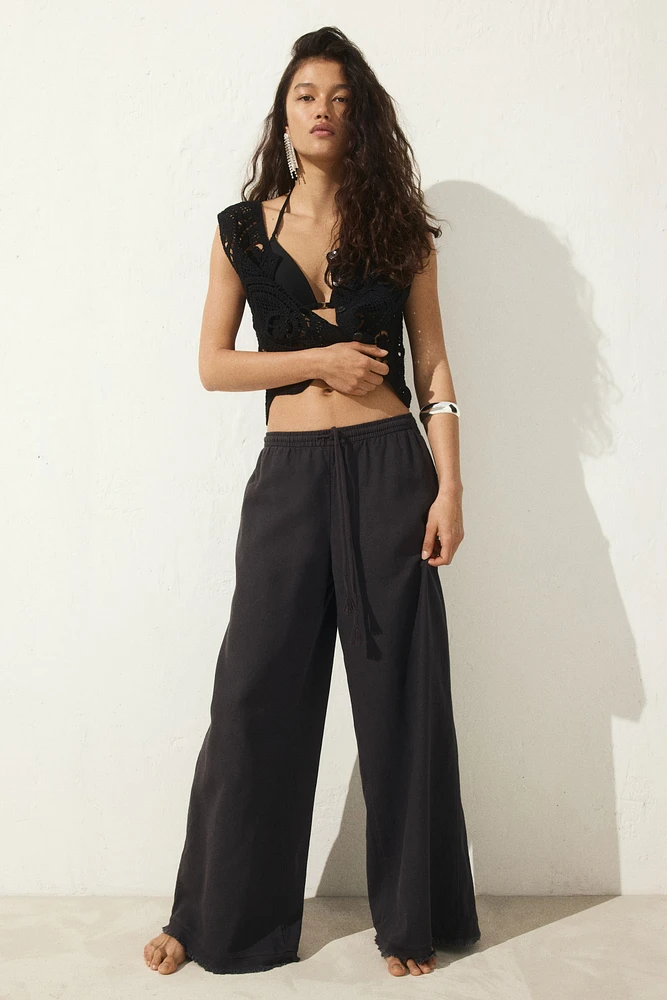 Linen-Blend Drawstring Pants