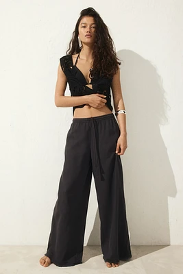 Linen-Blend Drawstring Pants