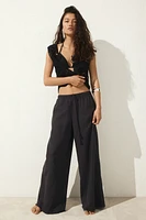 Linen-Blend Drawstring Pants