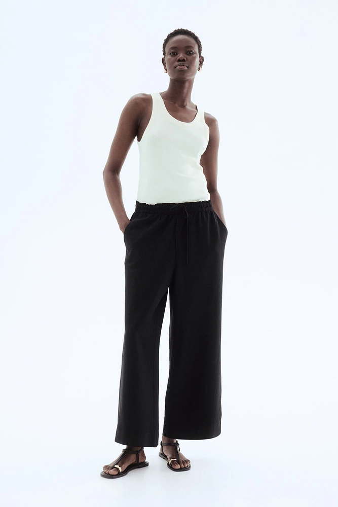 Linen-Blend Crop Pants