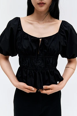 Puff-Sleeved Poplin Blouse