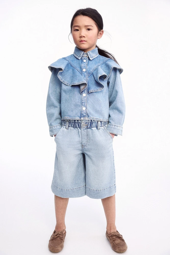 Paper-Bag Denim Shorts