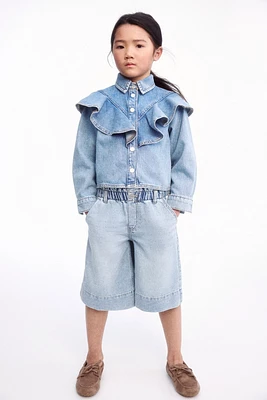 Paper-Bag Denim Shorts