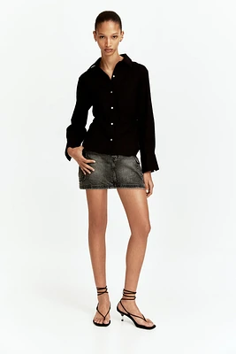 Gathered linen-blend shirt