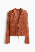 Tie-Front Hole-Knit Top