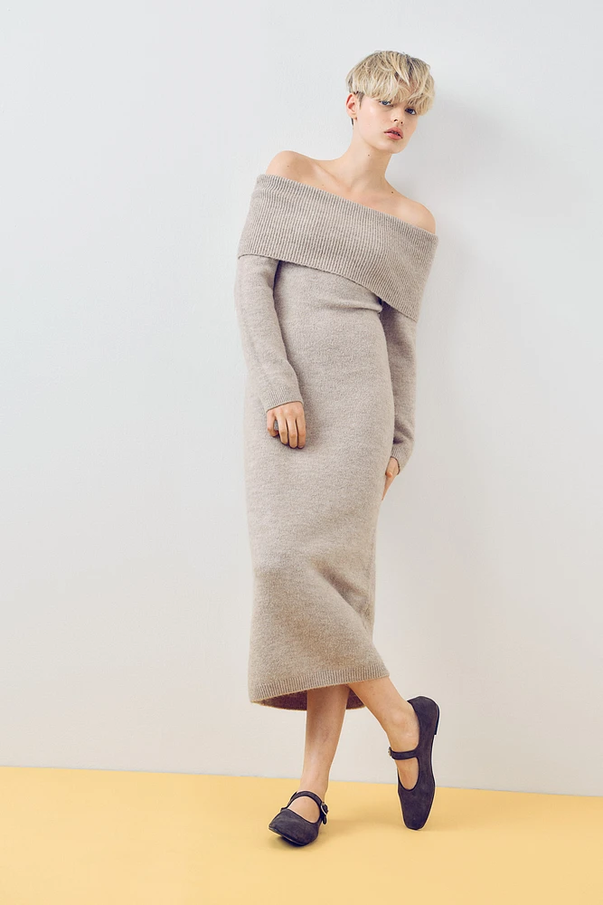 Off-the-Shoulder Fine-Knit Dress
