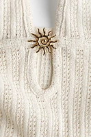 Embellished pointelle-knit dress