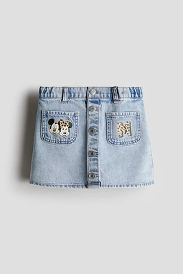 Denim Skirt with Printed Motif