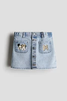 Denim Skirt with Printed Motif