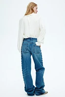 Ruffle-Trimmed Drawstring Blouse