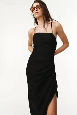 Draped Linen-Blend Dress
