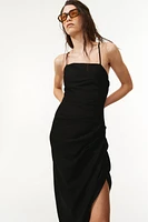 Draped Linen-Blend Dress