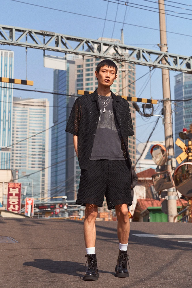 Relaxed-Fit Crochet-Look Shorts