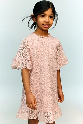 Ruffle-Trimmed Lace Dress