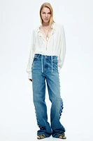 Ruffle-Trimmed Drawstring Blouse