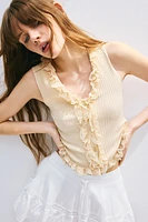 Lace-Detail Ribbed Sleeveless Top