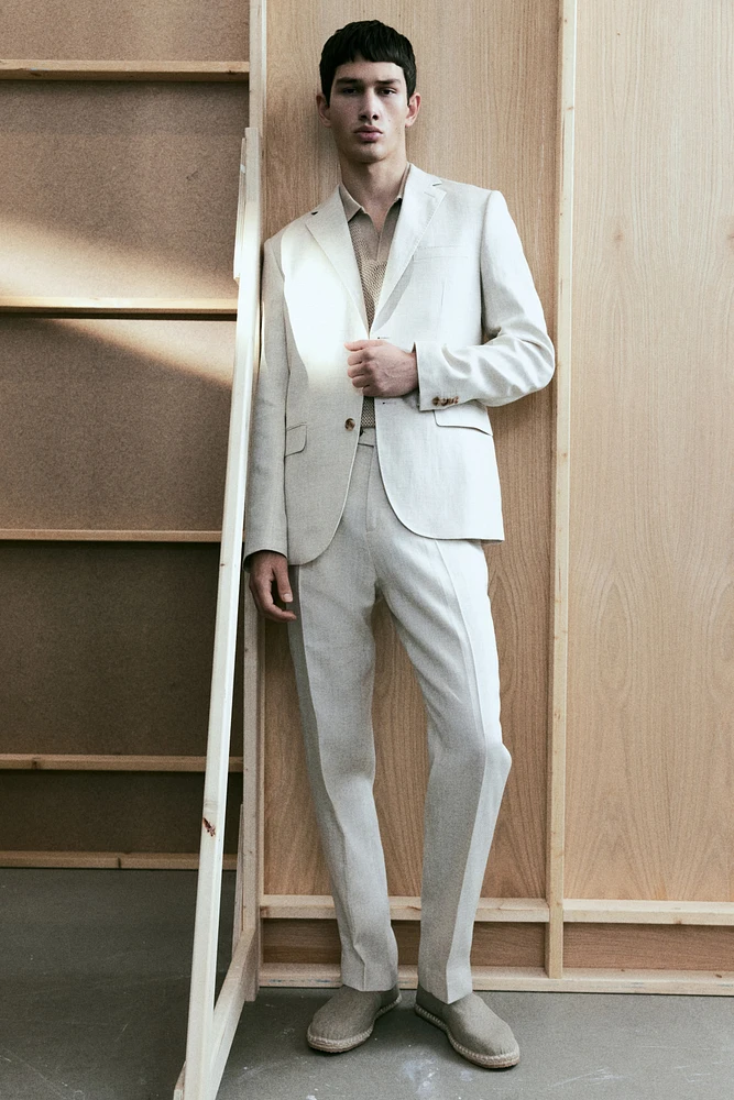 Regular-Fit Tailored Linen-Blend Pants